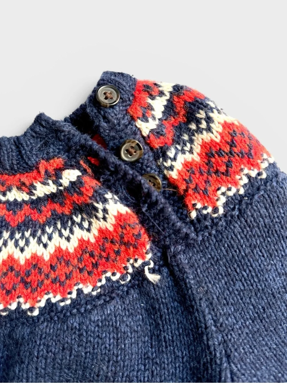 Ralph Lauren Baby Sweater Blue Nordic Fair Isle Button Shoulder 18M Cotton